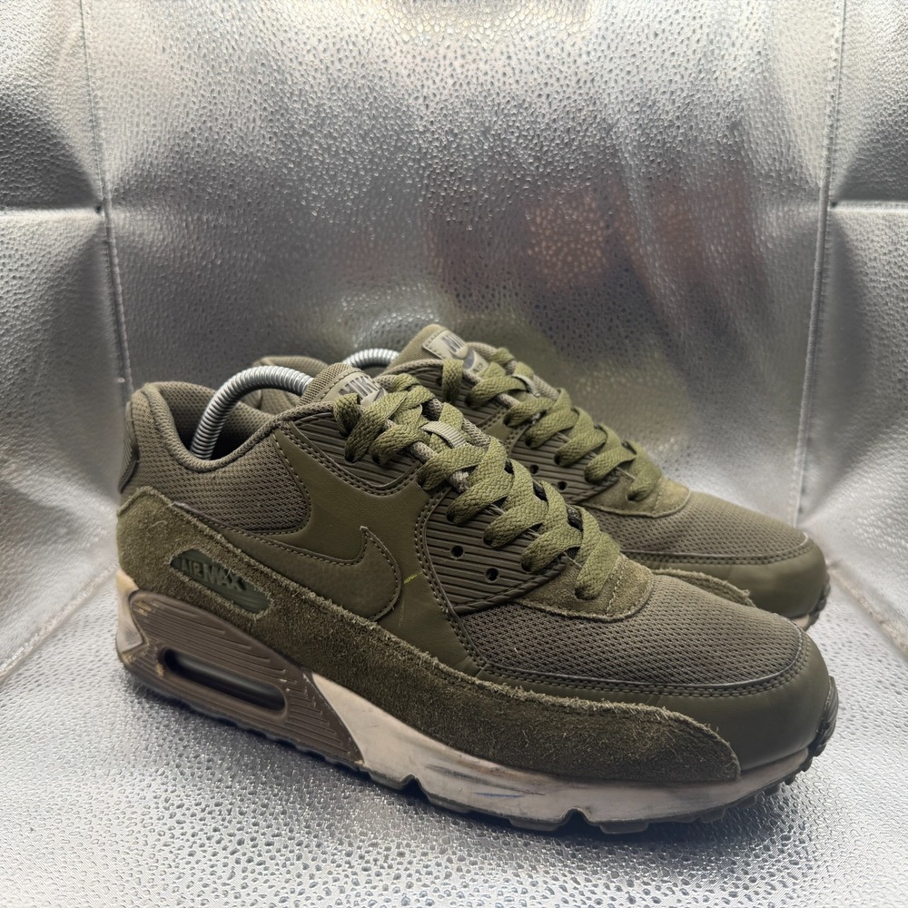 Size 9 Nike Air Max 90 Olive Green Mens Lace-Up Athletic Sneakers 537384-201